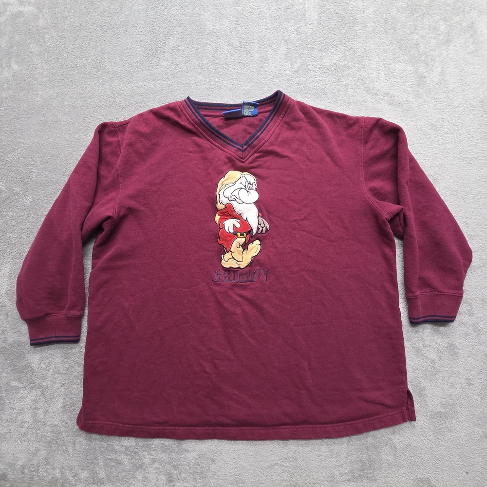 Disney Classics Sweatshirt Mens L Red V-Neck Pullover Grumpy Embroidered